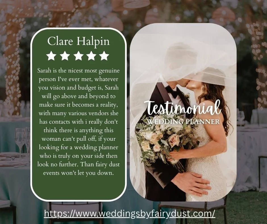 Clare Halpin 5-star review for Weddings by Fairydust wedding planner